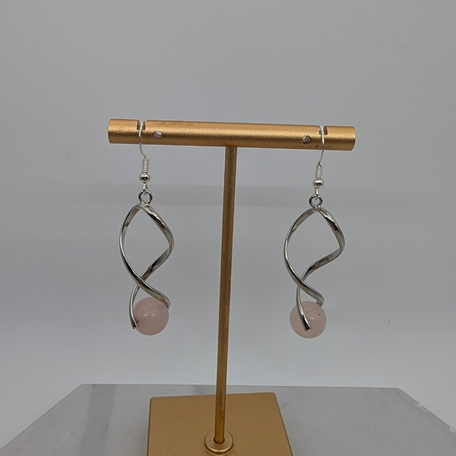 Rose Quartz Silver Twist Earrings