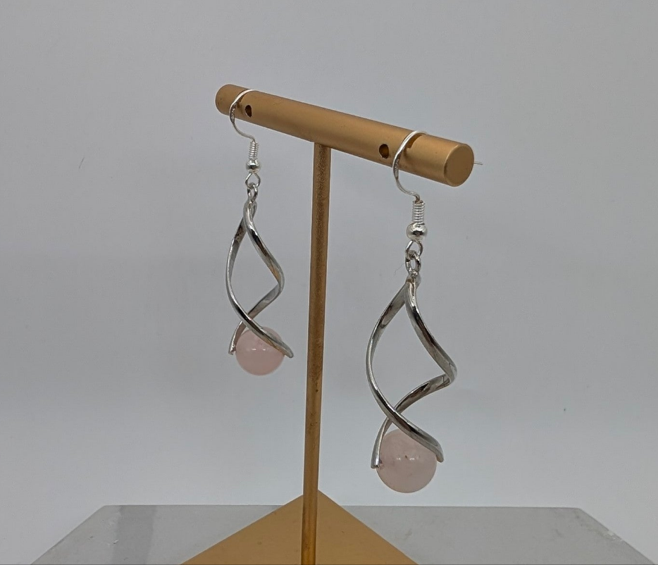 Rose Quartz Silver Twist Earrings