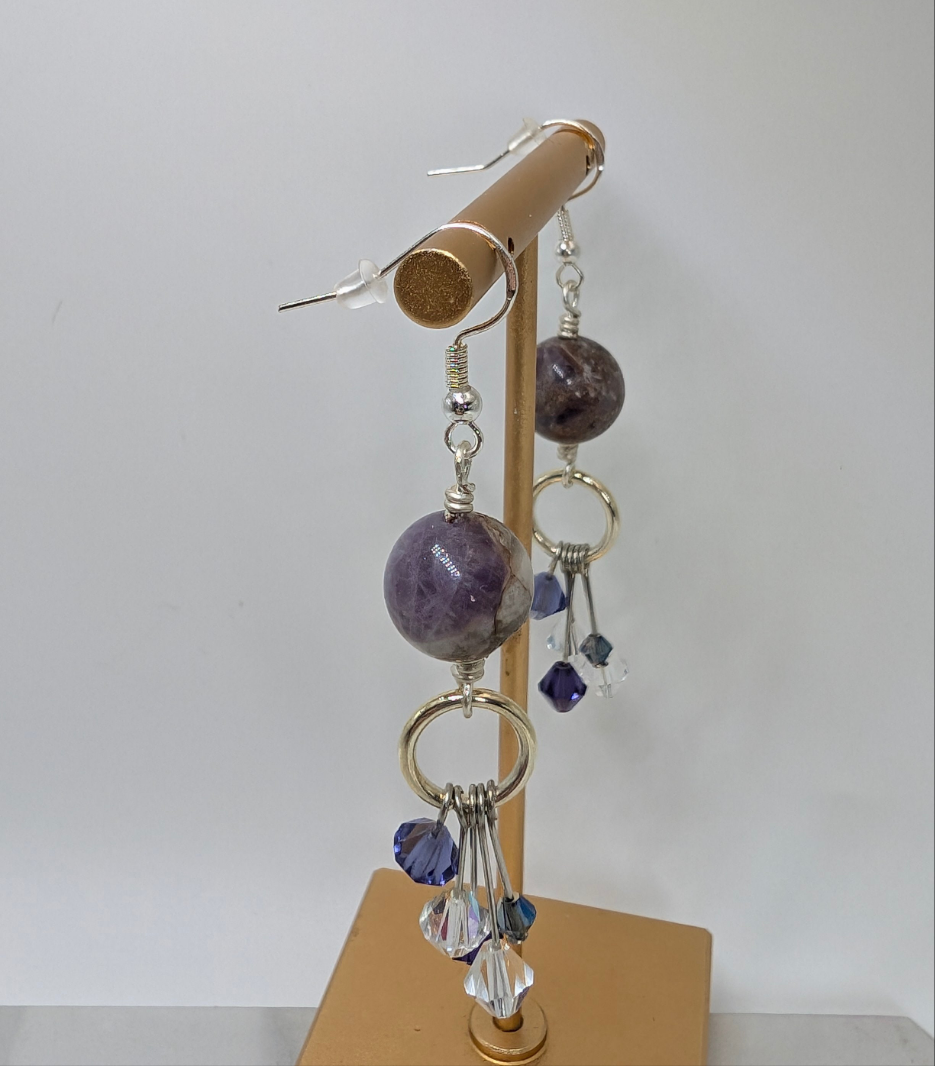 Sage Amethyst And Preciosa Crystal Dangle Earrings