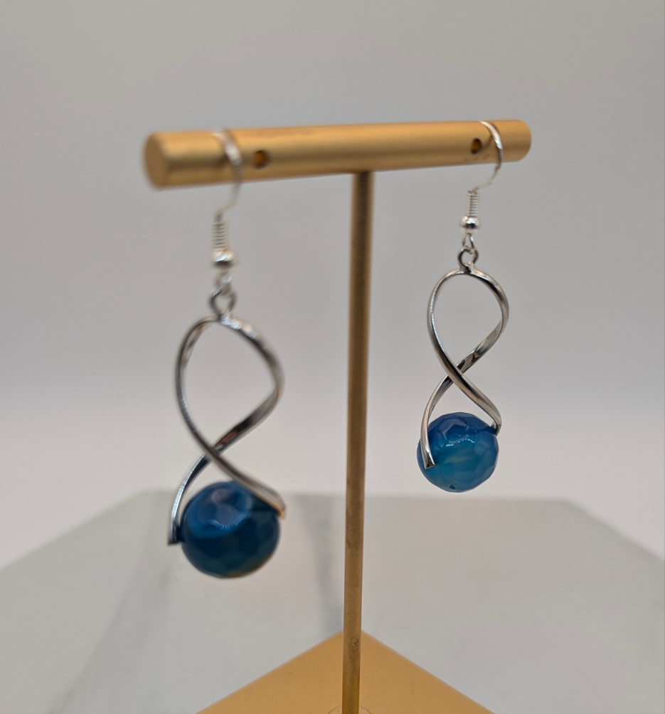 Blue Agate Twist Dangle Earrings