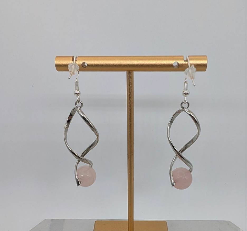 Rose Quartz Silver Twist Earrings