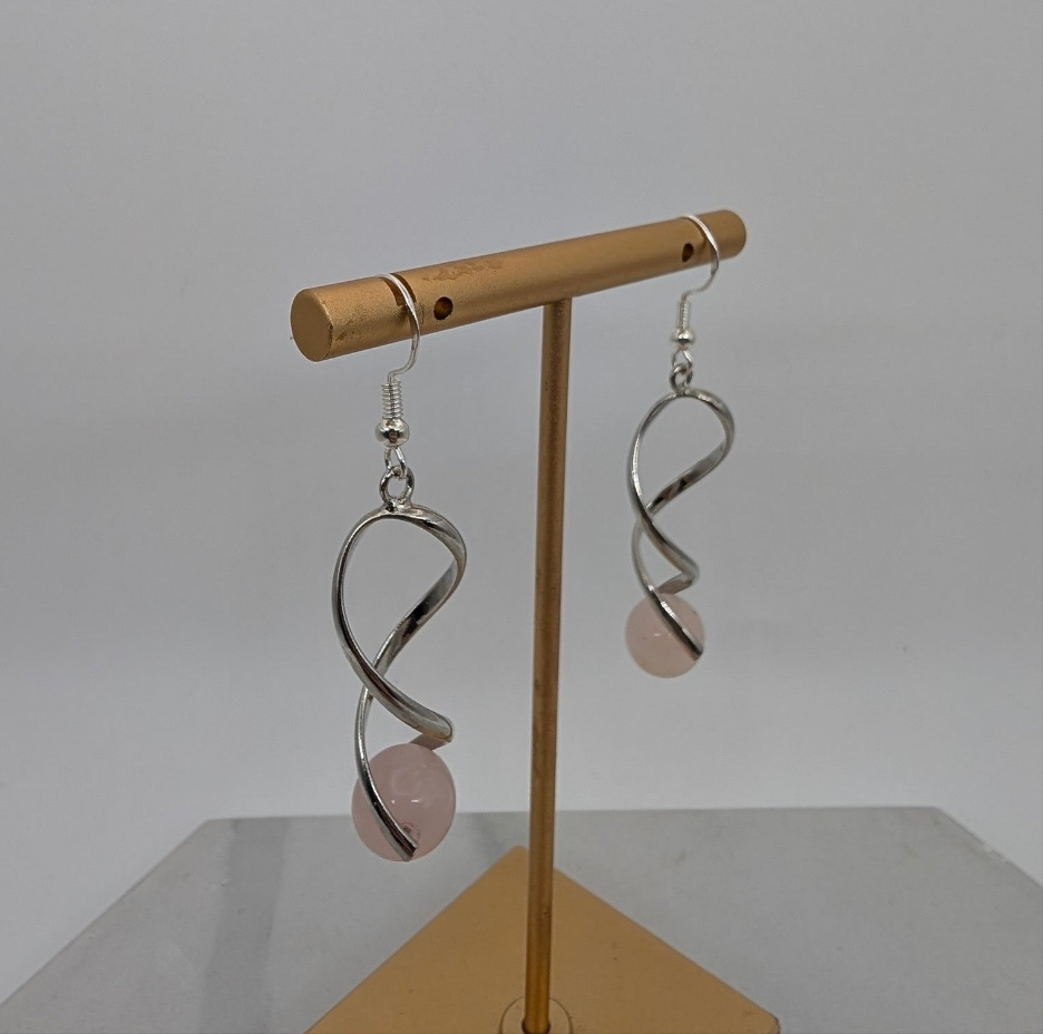 Rose Quartz Silver Twist Earrings