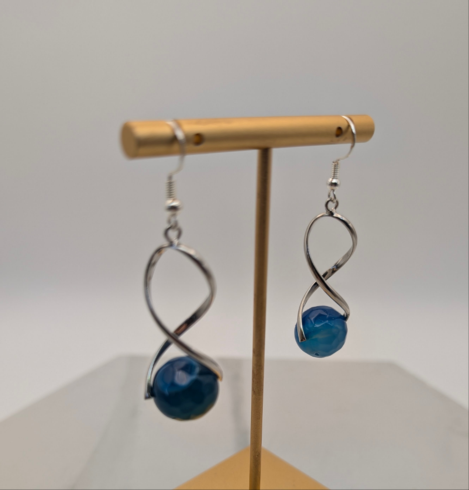 Blue Agate Twist Dangle Earrings