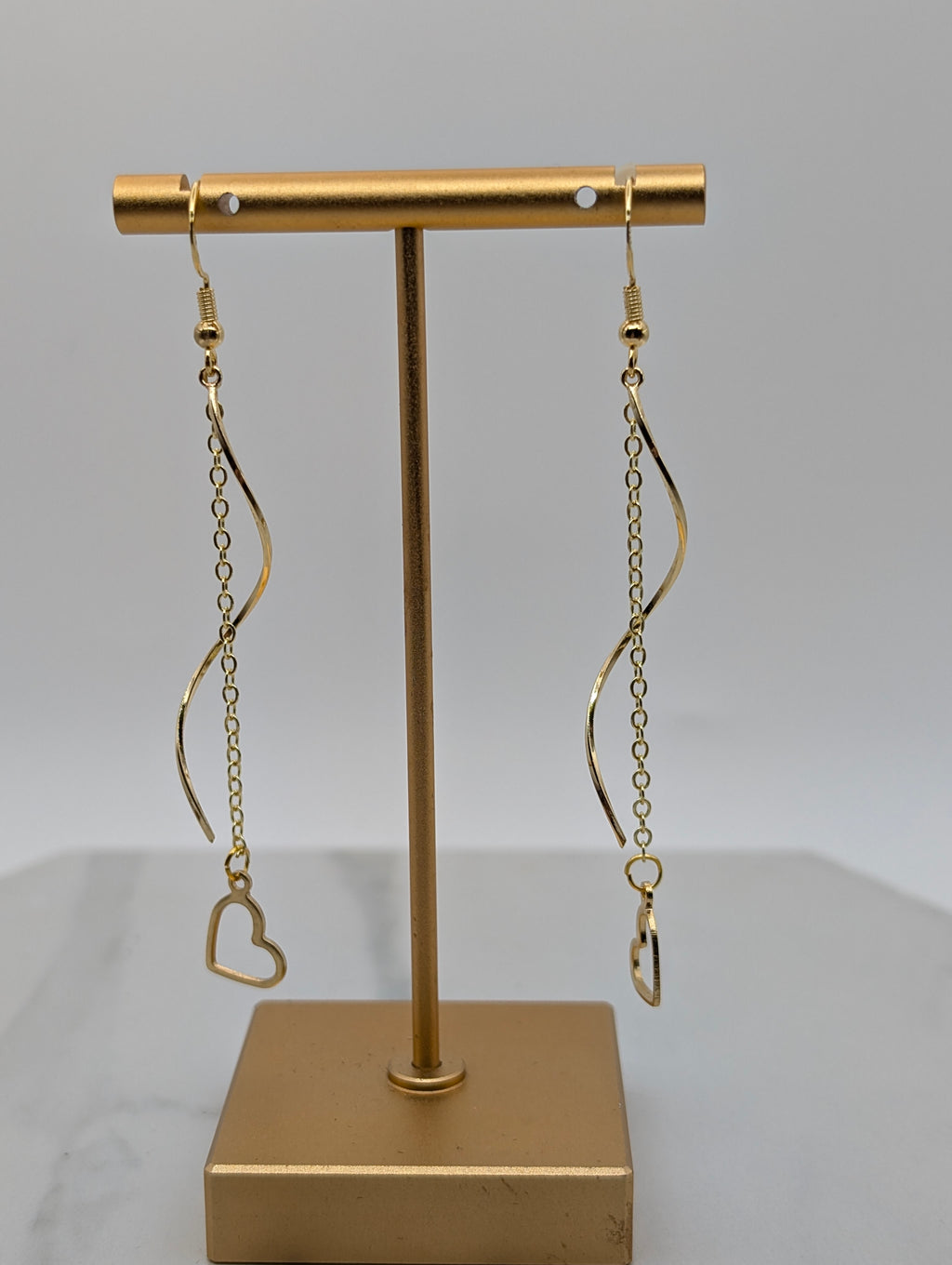 Gold Heart Dangle Earrings