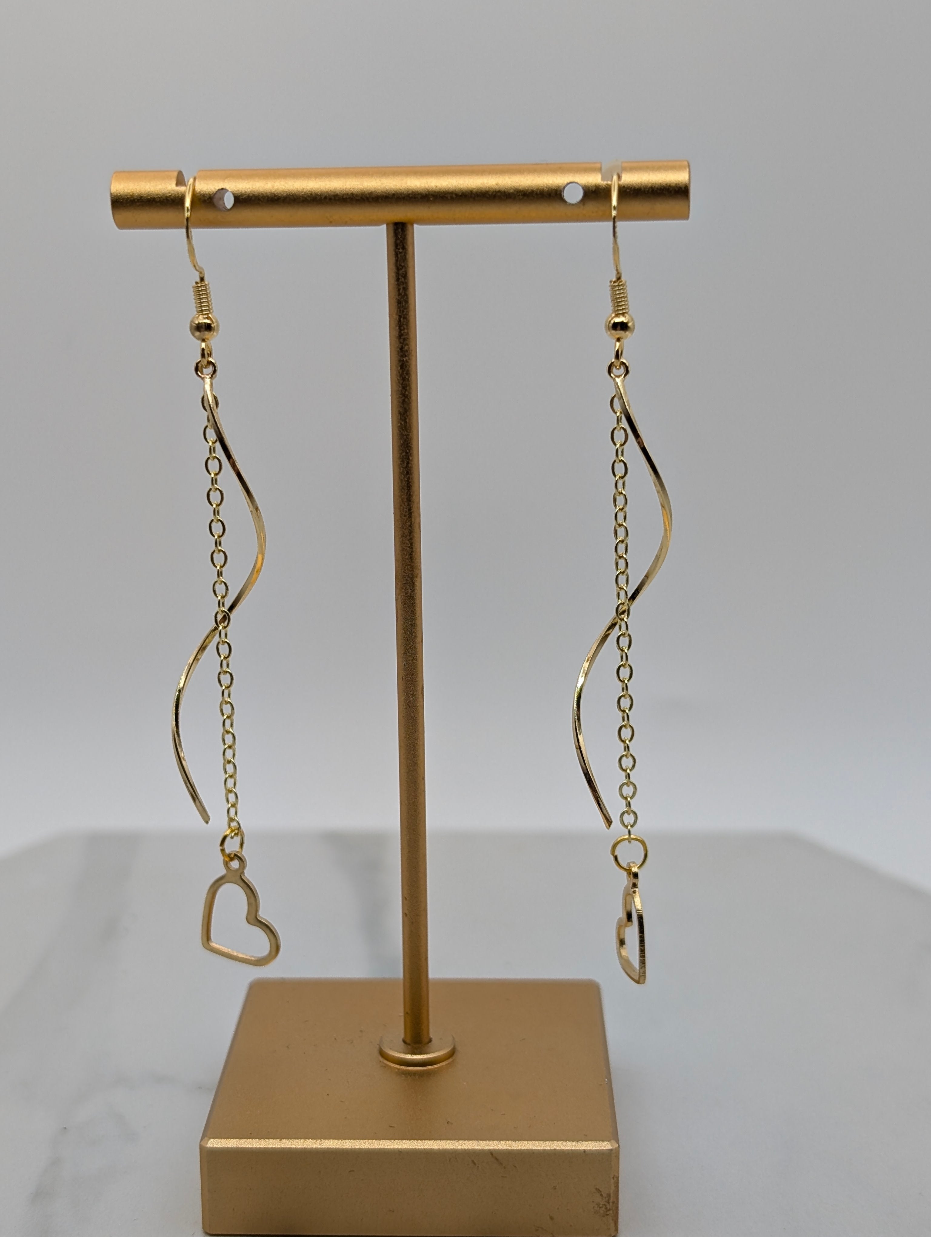 Gold Heart Dangle Earrings