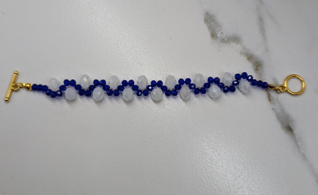 Blue And White Beaded Bracelet