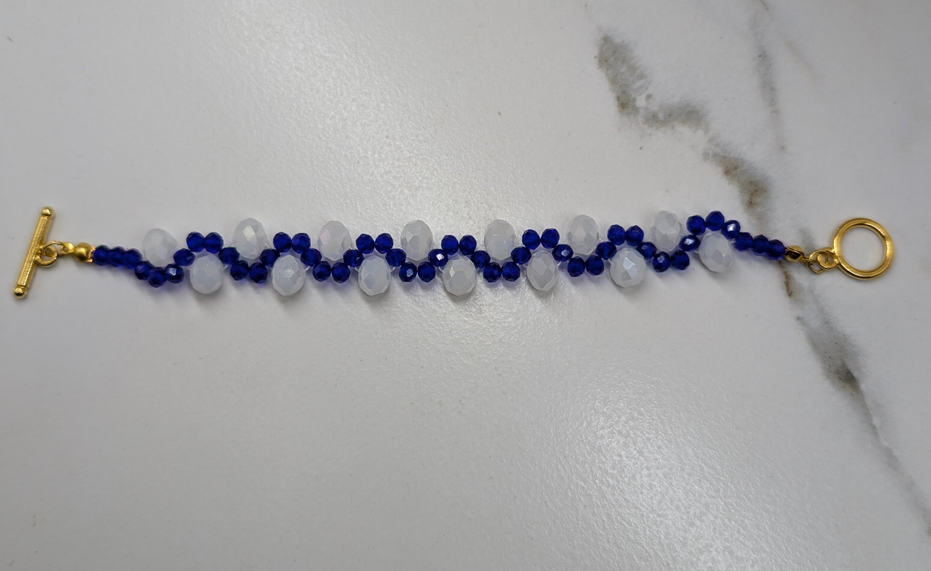 Blue And White Beaded Bracelet