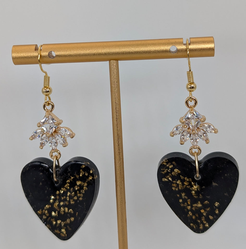 Black Heart Dangle Earrings
