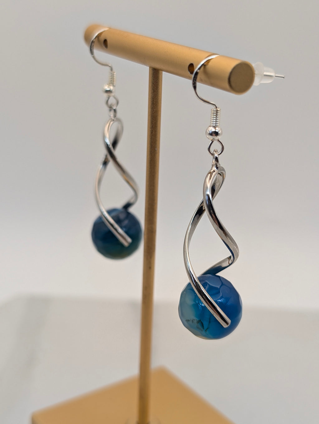 Blue Agate Twist Dangle Earrings