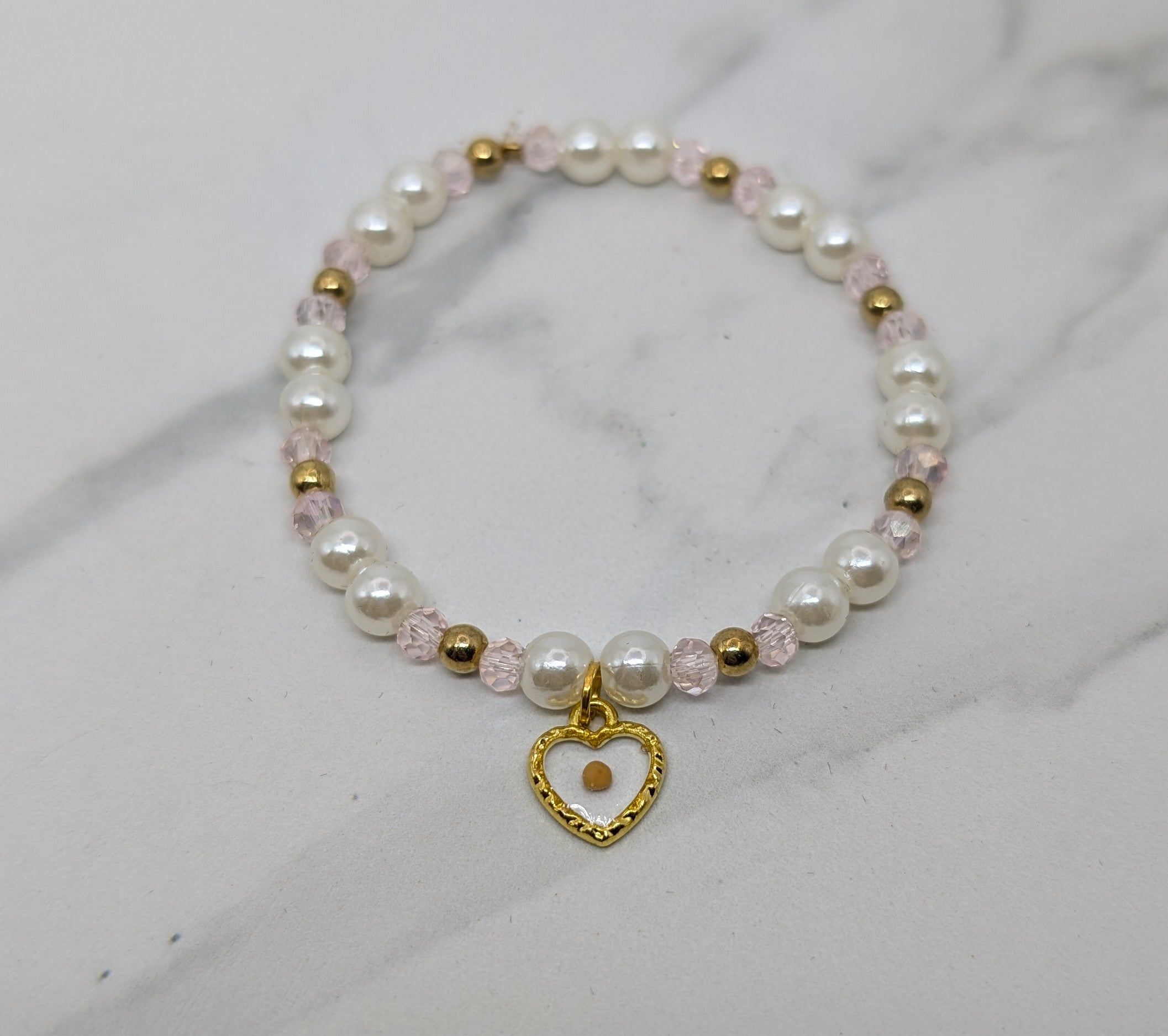 Gold Heart Pearl Mustard Seed Bracelet