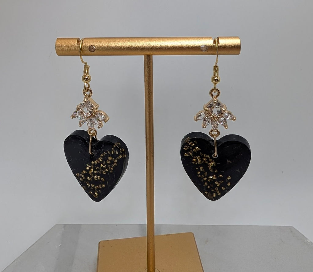 Black Heart Dangle Earrings