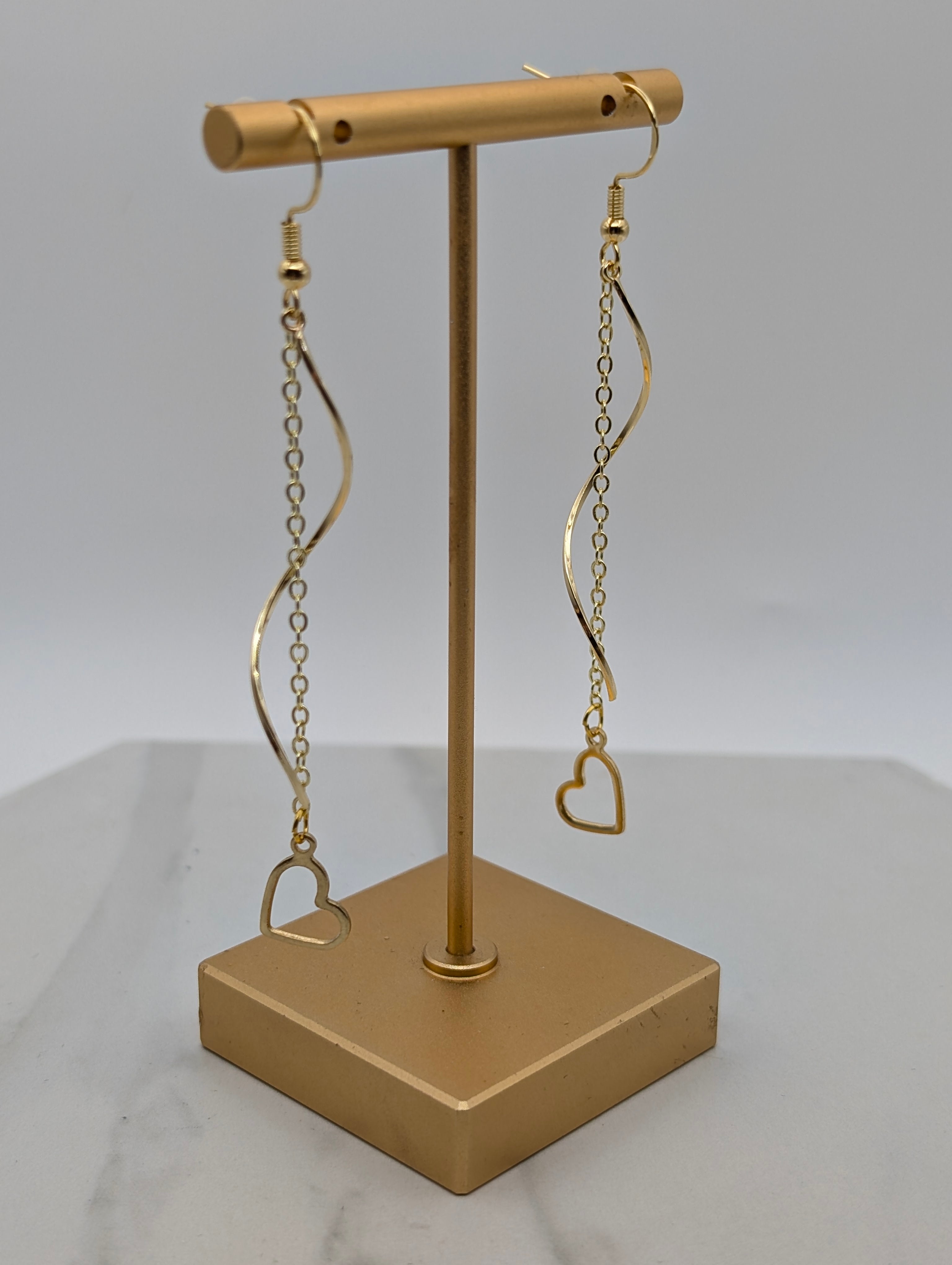 Gold Heart Dangle Earrings