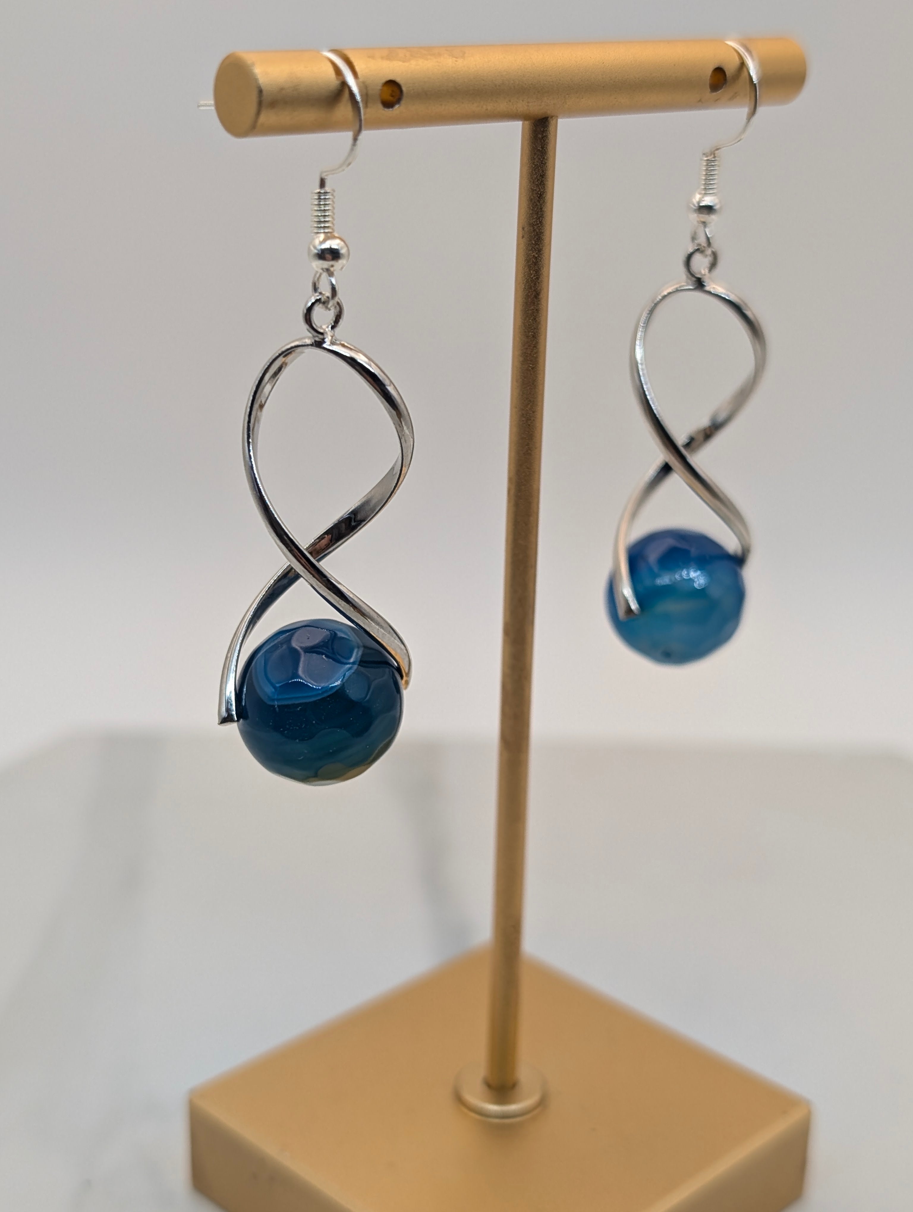 Blue Agate Twist Dangle Earrings