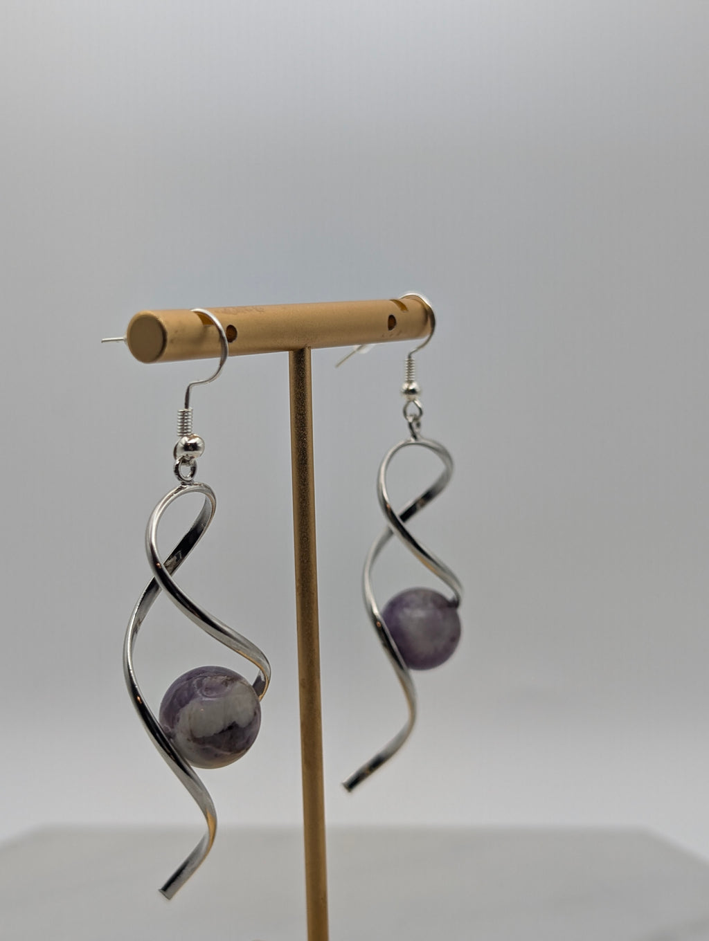 Sage Amethyst Silver Twist Dangle Earrings