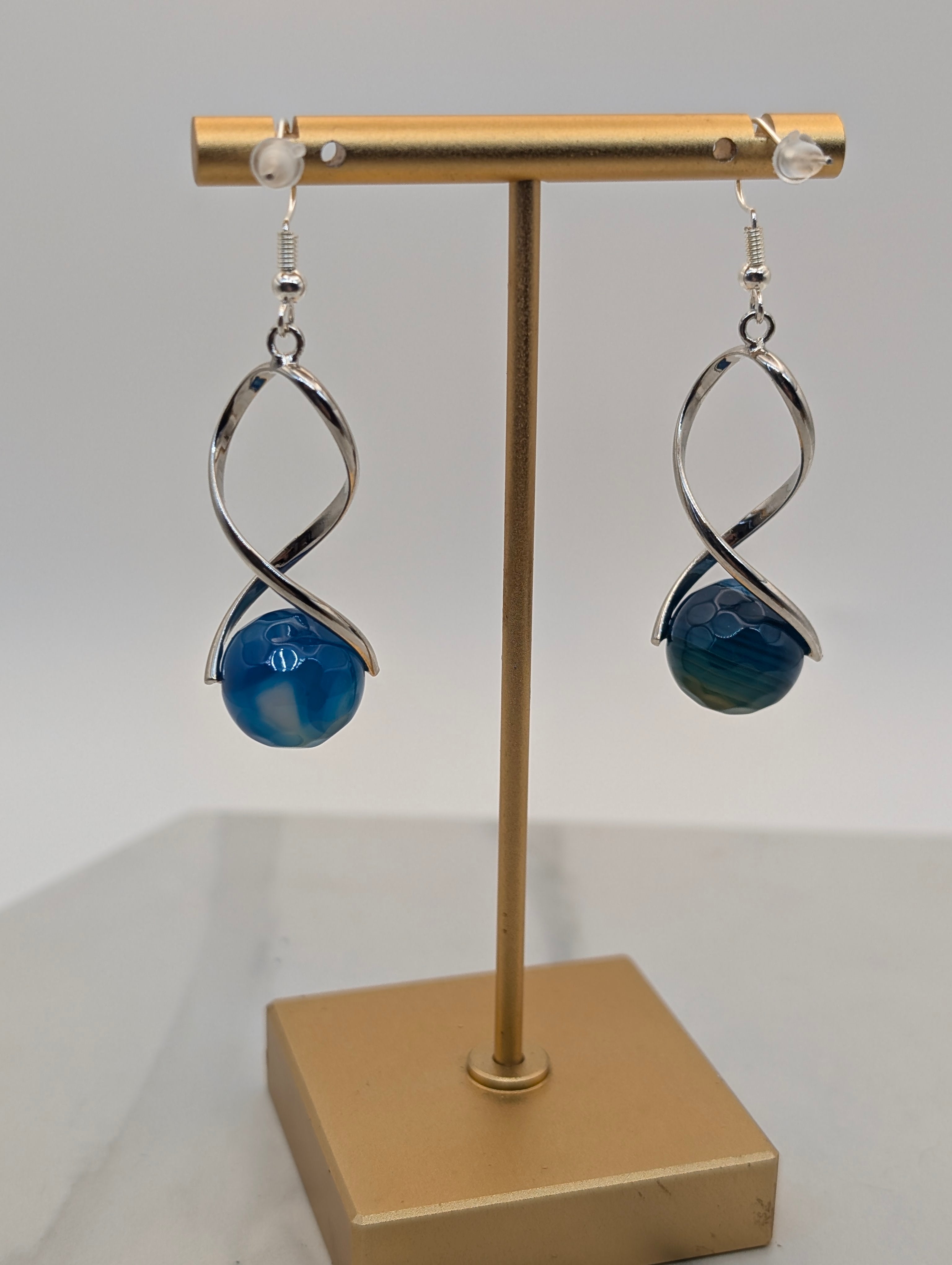 Blue Agate Twist Dangle Earrings