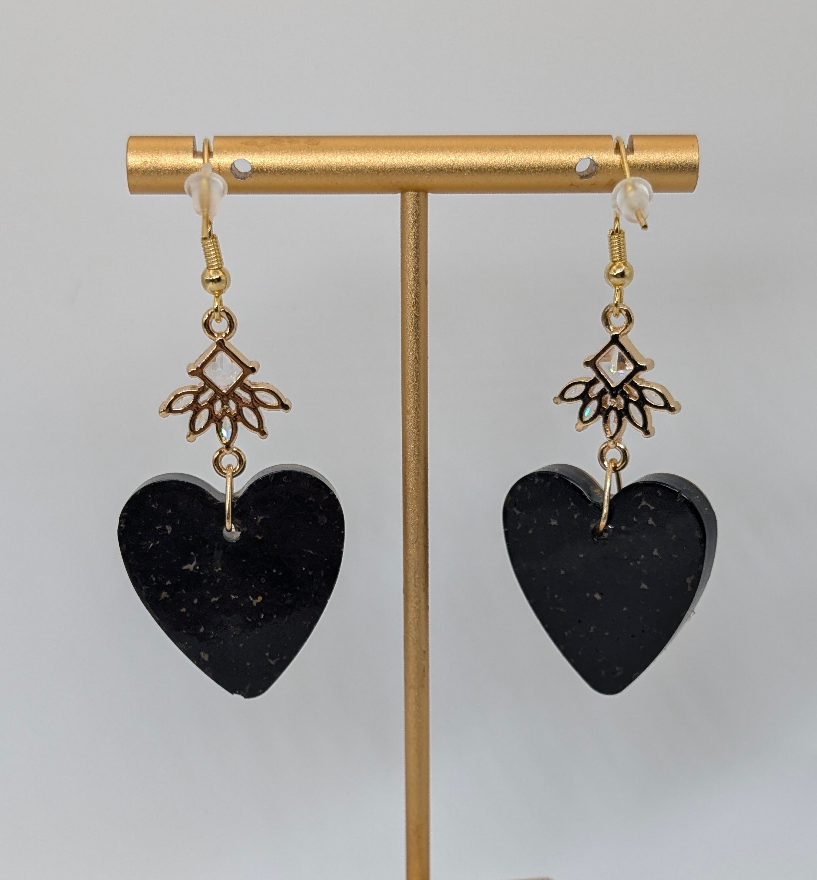 Black Heart Dangle Earrings