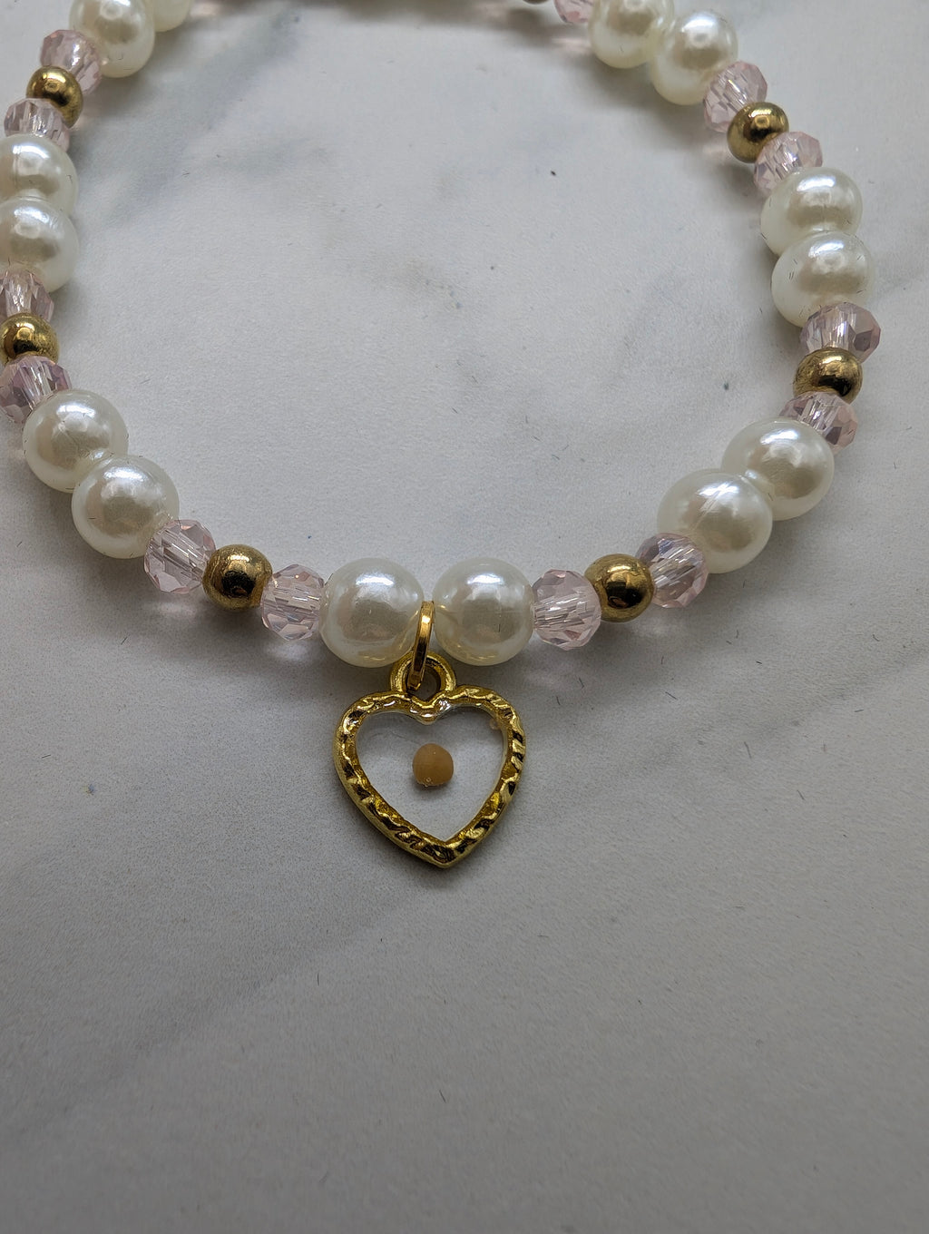Gold Heart Pearl Mustard Seed Bracelet